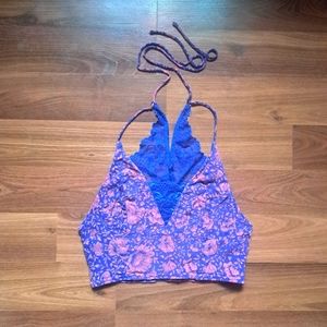 Free People Floral Pink Blue Purple Lace Back crop top camisole fancy bralette